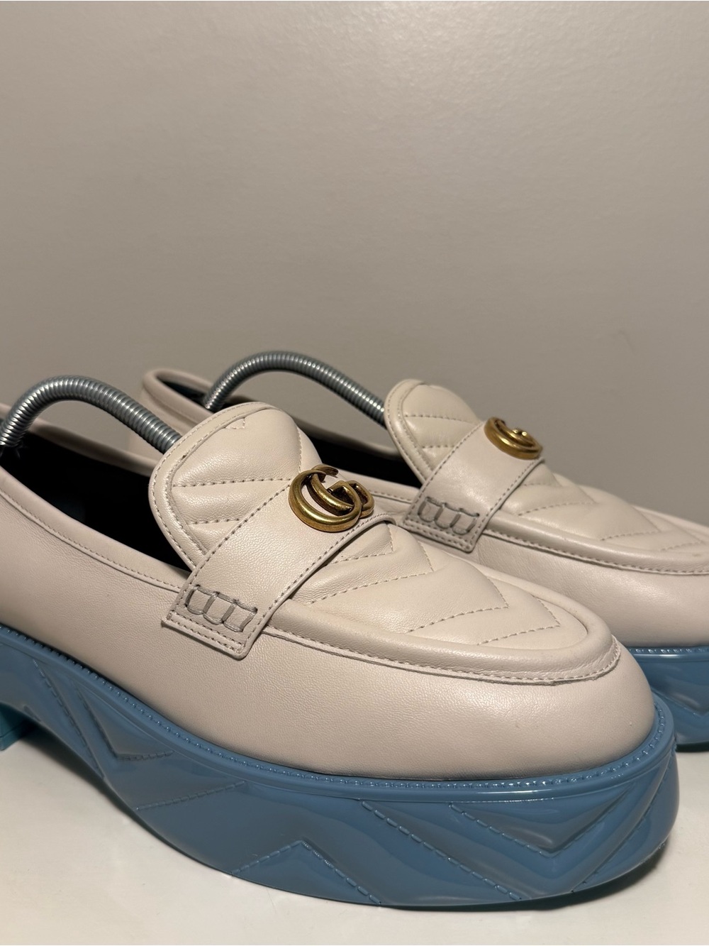 Gucci Marmont GG Platform Loafers Women’s EUR 39 Matelasse Leather Stiched Blue
